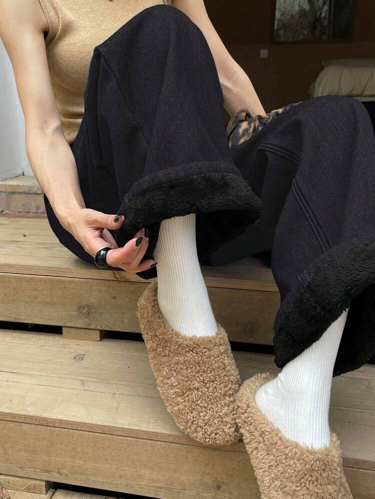 Women's Straight Leg Casual Thermal Lined Jeans