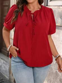 EMERY ROSE Camisa de manga corta con volantes rojos vintage de talla grande - Burdeos - Ver 1
