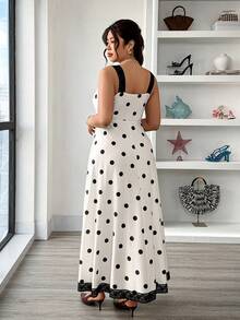 Elenzga Đầm chữ A phối ren chấm bi xẻ tà dành cho nữ cỡ lớn, trang phục thanh lịch cho kỳ nghỉ, hẹn hò và dự tiệc. - Nhiều màu - Xem 2