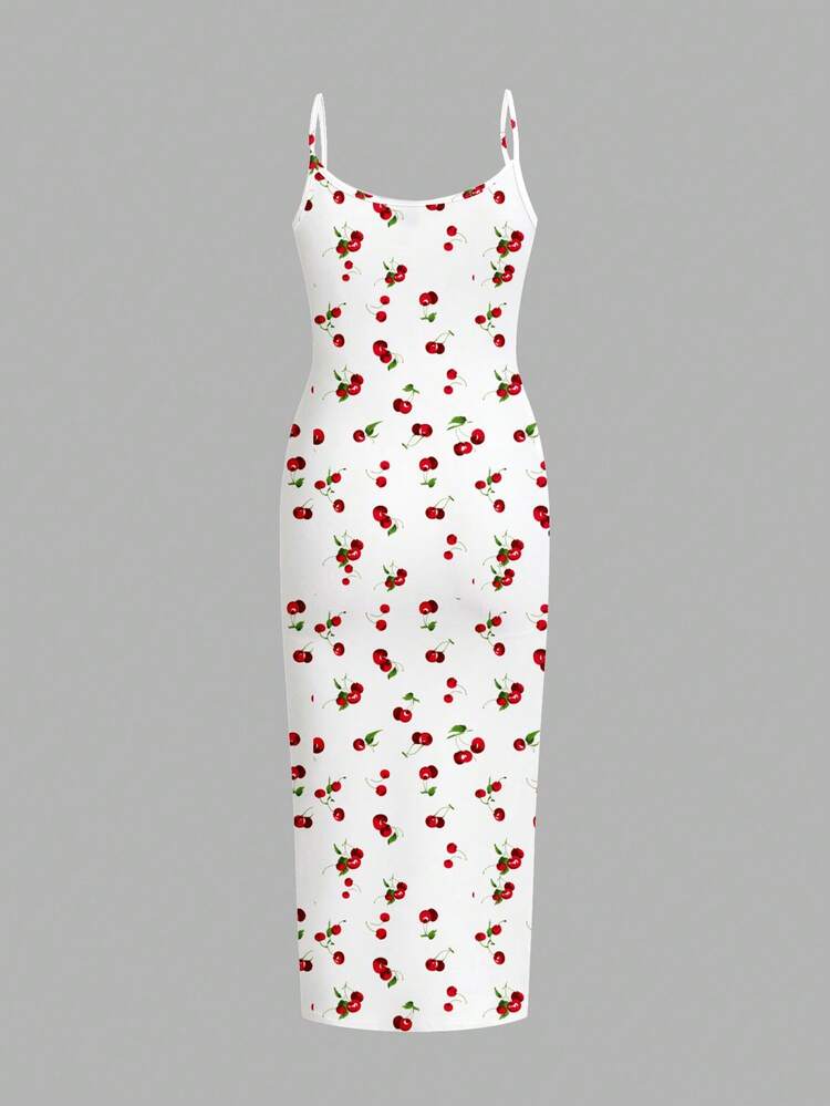 SHEIN EZwear Casual Minimalist Cherry Pattern Tight Camisole Maxi