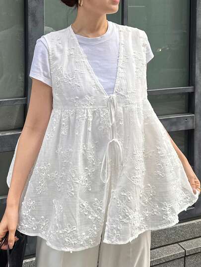 FRIFUL 女士纯色棉质刺绣系带蝴蝶结宽松休闲轻薄外套，适合春夏穿着