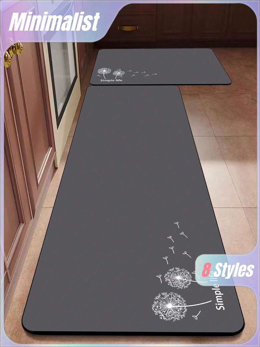 SHEIN 1pc Premium Diatomite Kitchen Floor Mat, Simple Dandelion Pattern, Soft Rubber Underlay, Absorbent, Anti-Fatigue, Non-Slip, Multiple Sizes, Suitable For Kitchen, Bathroom, Laundry Room,Christmas Winter Home Decor, Christmas Gifts, Autumn Mat, Fall Mat, Autumn Home Decor- Deep Gray