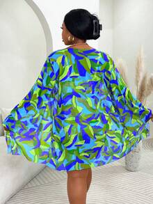 Slaydiva 3pcs Plus Size Swimwear Set, Includes Swimwear, Cover-Up, Random Floral Print, Casual Summer Beach Outfit For Women - Multicolor - View 2