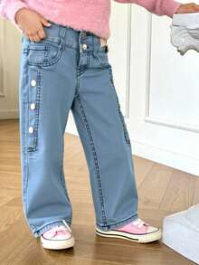 Jeans niña casual para uso diario estilo moderno temporada primavera verano y otoño - Azul - Ver 4