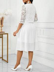 SHEIN Lady Bộ 2 món áo và váy ren không tay màu trơn thanh lịch dành cho nữ, thích hợp cho mùa hè, sinh nhật & sự kiện / công sở / nhà thờ / đám cưới / lễ hội. - trắng - Xem 2