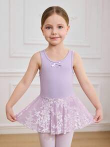 1 chiếc đầm múa ba lê màu hồng tím ngọt ngào dễ thương cho bé gái, thiết kế nơ khoét lưng, chất liệu vải mềm mại, co giãn tốt, phù hợp cho các buổi biểu diễn ở trường, múa ba lê, các cuộc thi khiêu vũ, tiệc sinh nhật. - Màu tím - Xem 5