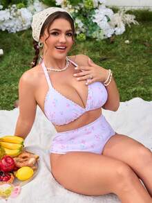 Swim Mod Plus Size Women Ditsy Floral Tankini Swimsuit Set - White - View 7