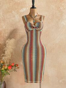 Soleia Vacation Knitted Texture Mid-Length Women Dress Crochet Dresses For Women Havana Nights Outfit Knitted Bathing Suit Picnic Dress For Woman Crochet Short Set Summer Spring Valentine's Day Casual Vacation  Beach Wedding Birthday Going Out Elegant Casual Vacation - Multicolor - View 3