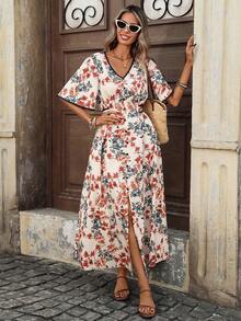 Breezaya Đầm ngắn tay cổ chữ V in hoa dành cho nữ - Nhiều màu - Xem 4