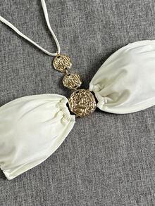 Swim Chiccia Solid Color Strapless Backless Halter Swimwear Top With Metal Decor, Suitable For Beach & Holiday Bikini With Charm White Bandeau Top Strapless Top - Beige - View 6