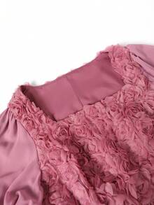 Modelyn 大码女式3D玫瑰灯笼袖方领收腰优雅浪漫法式衬衫 - 粉色 - 查看 6
