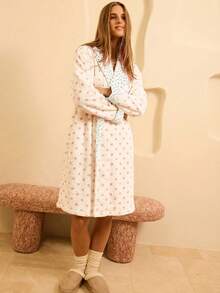 Aralina Women's Reversible Polka Dot Pattern Long Sleeve Casual Robe - Pink - View 8