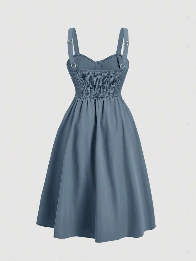 shein graduation dresses plus size MOD Summer Casual Solid Color Dress With Big Pockets And Front Buttons,Graduation Dress Corset Back Dresses