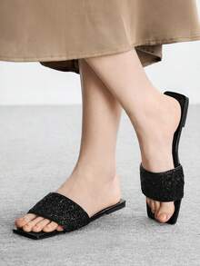 CUCCOO BIZCHIC Women's Silver Mesh Simple Flat Toe Elegant Casual Comfortable Slip-On Flats, Suitable For Workplace, Commute, Dates, Formal Events Summer Shoes - Quiet Night Black - View 6