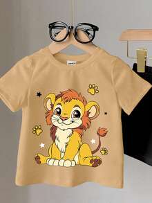 SHEIN Playful Pals 男婴卡通印花圆领短袖T恤和短裤套装，可爱休闲，适合夏季、居家、户外、运动穿着 - 彩色 - 查看 4