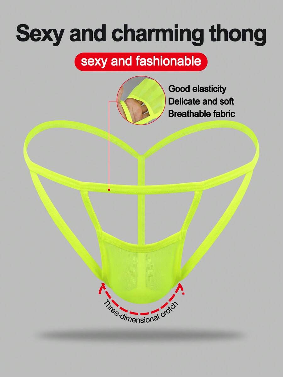 1pc Fashionable Charming Yellow Hollow Mesh Sexy Briefs For Men - Yellow - View 1