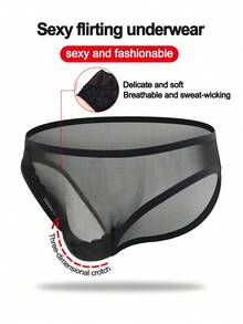 1pc Fashionable Black Lace Alluring Hollow Mesh Mid-Rise Sexy Men's Underwear - Black - View 1