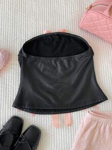 Comfortcana Women's Contrast Color Bow Decor Fitted Camisole Top - Black - View 2