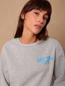 SURIMA Casual Minimalist Printed Pattern Crew Neck Long Sleeve Thick Loose Women Sweatshirt - Light Grey - View 2