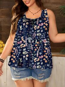 EMERY ROSE Plus Size Loose Fit Casual Sleeveless Top With Ruched Wide Straps, Suitable For Spring/Summer - Multicolor - View 6