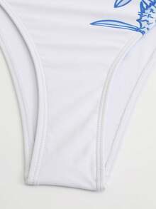 SHEIN Swim Oasis 2026新款女士两件套印花白色连体泳衣和网纱长裙沙滩度假优雅泳装套装 - 藍白色 - 查看 8