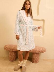 Aralina Women's Reversible Polka Dot Pattern Long Sleeve Casual Robe - Pink - View 4