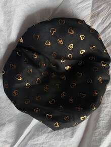 青妙双层防水浴帽，时尚箔心印花 - 黑色 - 查看 5