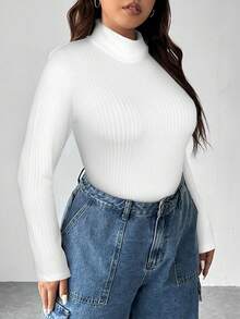 SHEIN EZwear Bộ đồ liền thân dài tay tối giản màu trơn cỡ lớn dành cho nữ, mặc hàng ngày - trắng - Xem 4