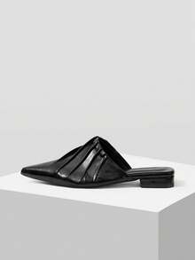 Mnmlis Giày mule mũi nhọn màu đen, giày mule hở gót bằng da bóng, đế dày. - màu đen - Xem 3