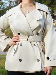 Lupita Cardoza Women's Fashionable & Elegant Double-Breasted Belted Trench Coat French Style Clothes Women Trench Coat Trench Coat Women In Fall/Winter,Cozy Fall And Winter Clothes For Women - Grey - View 3