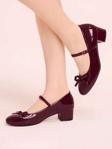 CUCCOO DOLLMOD Giày cao gót nữ thời trang đính nơ, giày công chúa phong cách Lolita, giày cao gót màu hồng dễ thương. - Màu Đỏ Sâu - Xem 5