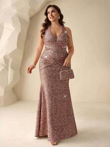 Coutiva Đầm dài tay sang trọng đính sequin, đầm dạ hội cao cấp dành cho tiệc tùng. - Rượu sâm banh - Xem 4