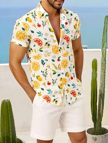 Manfinity RSRT 男士夏季休闲度假风全印花短袖衬衫和短裤套装 - 彩色 - 查看 7