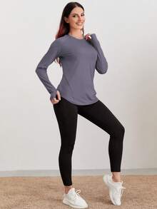 Easithlete Breathable Sports Long Sleeve Tee With Thumb Holesworkout Tank Top - Mauve Purple - View 4