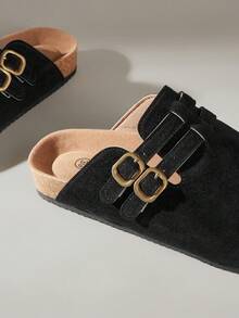 Solecia 女士平底软皮一脚蹬鞋，舒适百搭，适合通勤。 - 黑色 - 查看 5