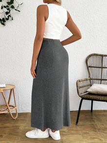 SHEIN Maternity Tank Top And Adjustable Waist Drawstring Fitted Skirt 2 Pieces Set - Grey - View 2
