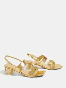 CUCCOO TILAWA 女士华丽水钻方跟高跟凉鞋 - 香檳色 - 查看 3