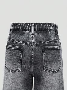 少女两件套牛仔裤套装，夏季新品，四季皆宜，中蓝色、黑色、灰色水洗牛仔布，休闲学院风，做旧宽松阔腿直筒裤，舒适棉质牛仔面料，适合日常穿着、上学、通勤。 - 彩色 - 查看 4