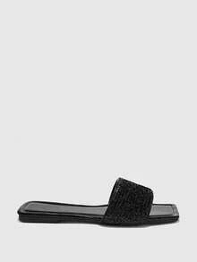 CUCCOO BIZCHIC Women's Silver Mesh Simple Flat Toe Elegant Casual Comfortable Slip-On Flats, Suitable For Workplace, Commute, Dates, Formal Events Summer Shoes - Quiet Night Black - View 3