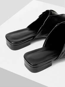 Mnmlis Giày mule mũi nhọn màu đen, giày mule hở gót bằng da bóng, đế dày. - màu đen - Xem 7