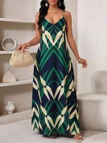 SHEIN Lady Women's Casual Vacation Plant Print Dress - Multicolor - View 1