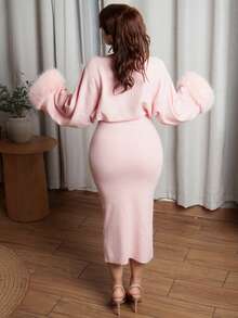 Lupita Cardoza Women's Extra Long Elegant Knitted Sweater Dress, Autumn/Winter Fluffy Dress Women Pink Dress For Women Elegant - Pink - View 2