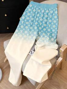 Resyla Y2K Retro American Gradient Floral Print Women Sweatpants - Baby Blue - View 2