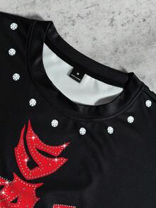 PAVTROS Men's Casual Rhinestone Letter Graphic Round Neck Short Sleeve T-Shirt, Summer - Multicolor - View 6