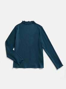 SHEIN EZwear 水鸭蓝色罗纹针织立领长袖 T 恤，加大码 - 水鴨藍 - 查看 5