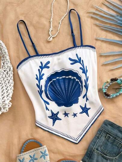 Soleia Women's Vacation Casual Printed Camisole, Carnival Outfit, Loose Fit, Suitable For Party, Date,Vacation Outfits, Summer Outfits, Tropical Outfits