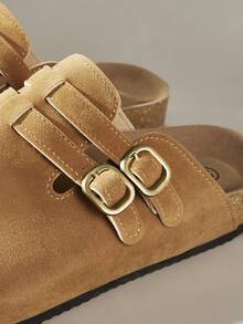 Solecia 女士平底软皮一脚蹬鞋，舒适百搭，适合通勤。 - 卡其色 - 查看 6