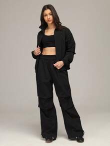Sigmas Women's Woven Track Straight Leg Pant - Black - View 5