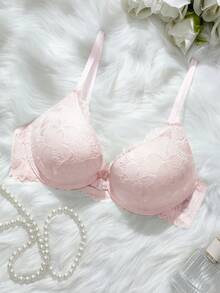 DesireSculpt 1 chiếc áo ngực nữ thời trang tối giản hình trái tim có ren cài phía trước và gọng - Màu Hồng baby - Xem 3