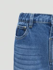 少女两件套牛仔裤套装，夏季新品，四季皆宜，中蓝色、黑色、灰色水洗牛仔布，休闲学院风，做旧宽松阔腿直筒裤，舒适棉质牛仔面料，适合日常穿着、上学、通勤。 - 彩色 - 查看 7